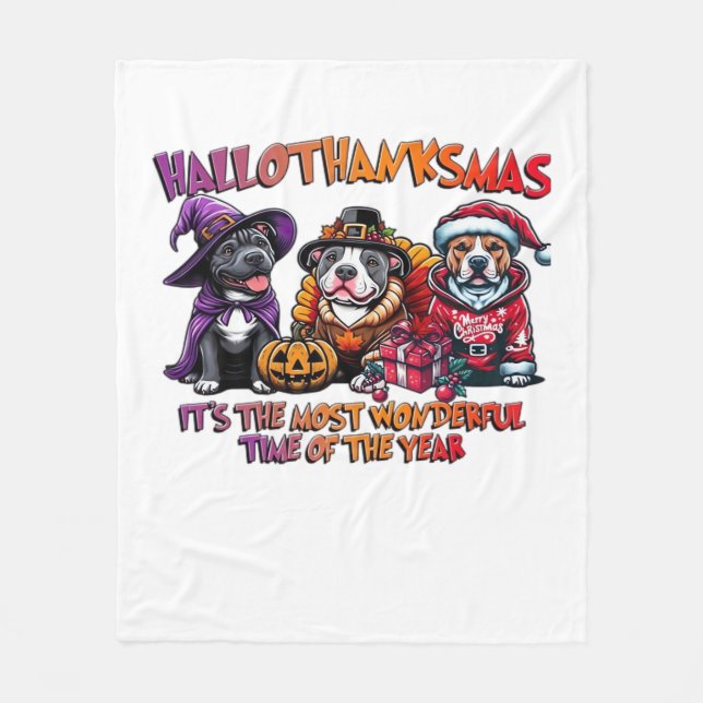 Pit Bull Halloween Erntedank Weihnachtsklassiker Fleecedecke (Vorderseite)