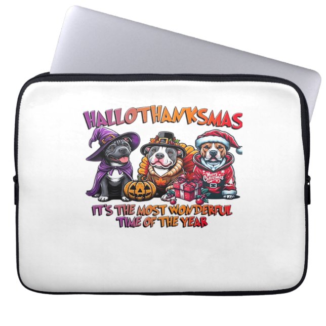 Pit Bull Halloween Erntedank Weihnachtsklassiker Laptopschutzhülle (Vorderseite)