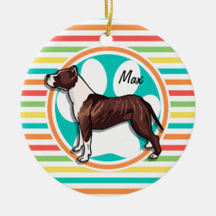 Pit Bull; Helle Regenbogenstreifen Keramik Ornament