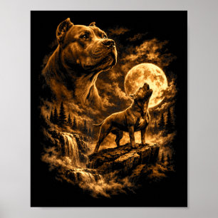 Pit Bull Heulender Mond Pittie Hund Fantasy Forres Poster