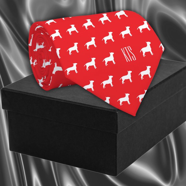 Pit Bull Hogs Muster Mit Monogramm Veterinary Krawatte (Pit Bull Dogs Pattern Veterinarian Neck Tie in bright red color.)