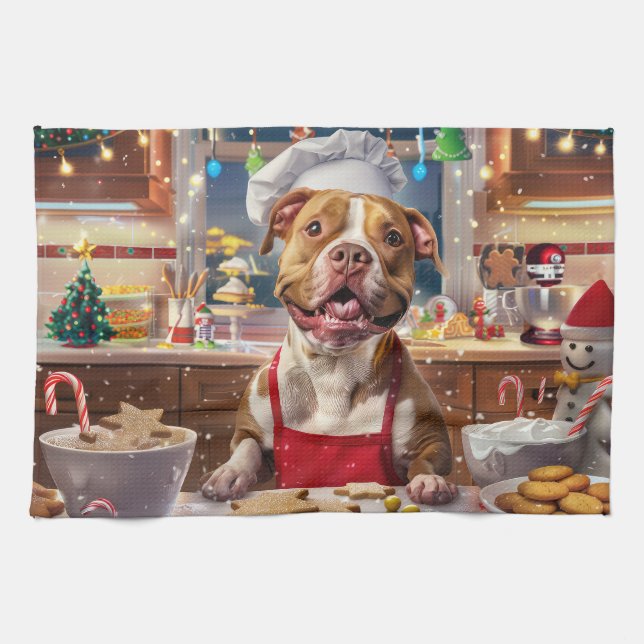 Pit Bull Holiday Baking: Festliche Weihnachten Geschirrtuch (Horizontal)