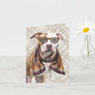 Pit Bull Hund Erdtöne Muster Monogrammiert Karte