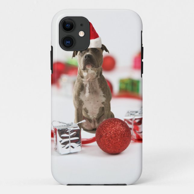 Pit Bull Hund mit Geschenkboxen und Weihnachtsschm Case-Mate iPhone Hülle (Rückseite)