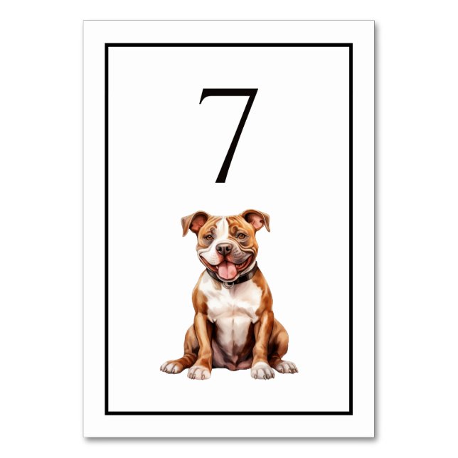 Pit Bull Hund Wasserfarbe Tischnummer (Vorderseite)