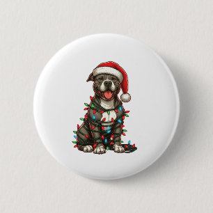 Pit bull Hund Weihnachtslicht Weihnachtsmannmütze  Button