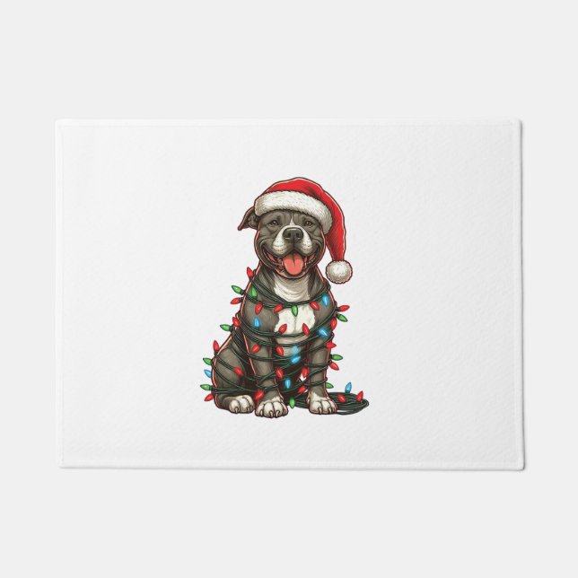 Pit bull Hund Weihnachtslicht Weihnachtsmannmütze  Fußmatte (Vorderseite)