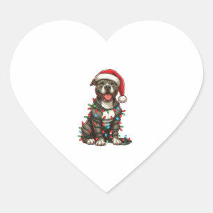 Pit bull Hund Weihnachtslicht Weihnachtsmannmütze Herz-Aufkleber