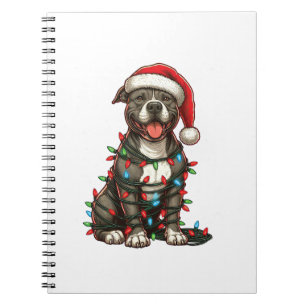 Pit bull Hund Weihnachtslicht Weihnachtsmannmütze Notizblock