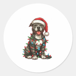 Pit bull Hund Weihnachtslicht Weihnachtsmannmütze Runder Aufkleber