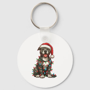 Pit bull Hund Weihnachtslicht Weihnachtsmannmütze Schlüsselanhänger