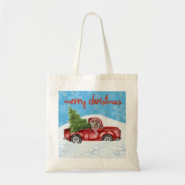 Pit Bull in Retro Red Truck Weihnachts-Tasche Tragetasche (Vorne)
