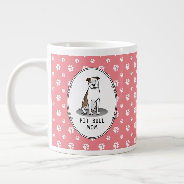 Pit Bull Mama (lt brindle white 3) Hunde Mama Jumbo-Tasse (Links)