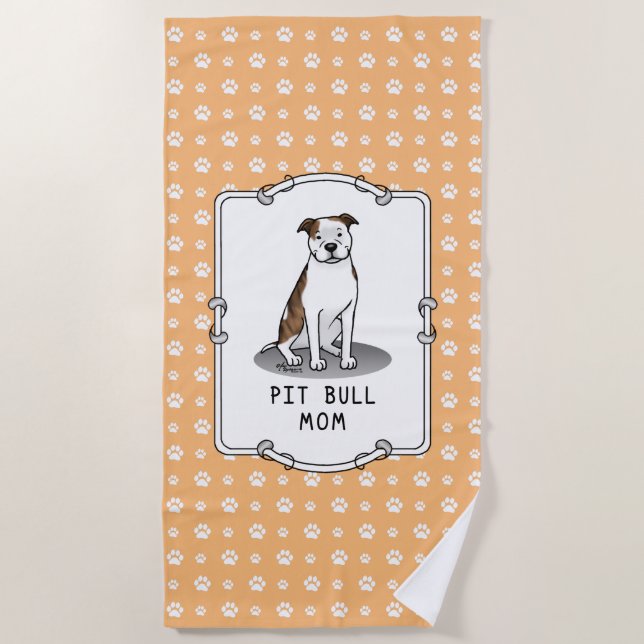 Pit Bull Mama (lt brindle white 3) Hunde Mama Strandtuch (Vorderseite)