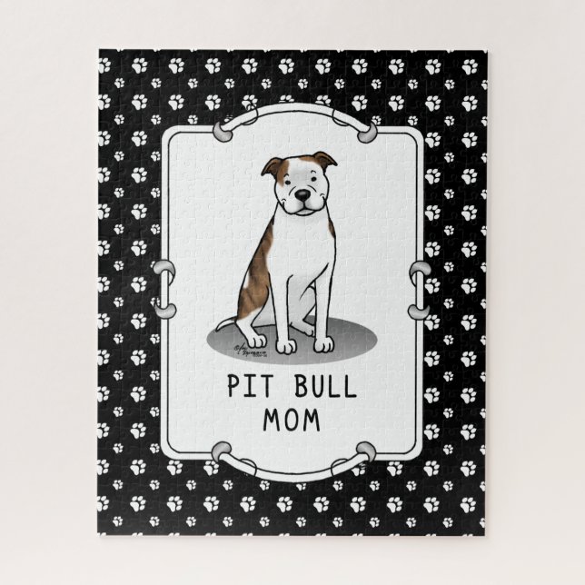 Pit Bull Mama (lt, gestromt, weiß 3) (Vertikal)