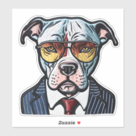 Pit Bull mit Anzug und Sonnenbrille Digitaler Patc Aufkleber