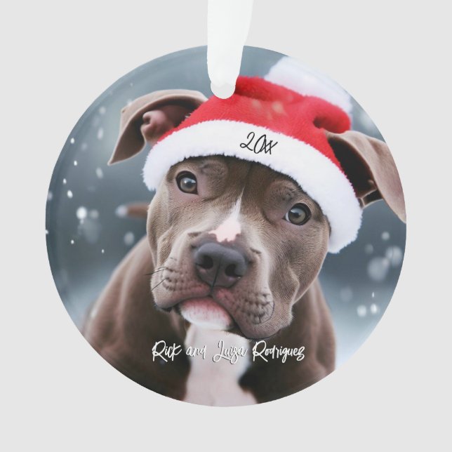 Pit Bull mit Weihnachtsmannmütze Weihnachten Ornament (Vorderseite)
