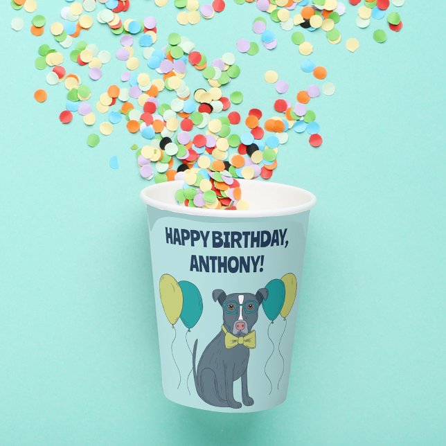 Pit Bull Puppy Dog mit Brille und Balloons Pappbecher (Von Creator hochgeladen)