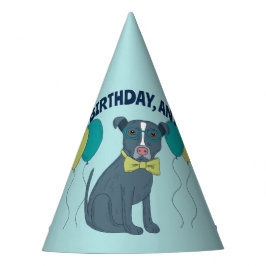 Pit Bull Puppy Dog mit Brille und Balloons Partyhütchen
