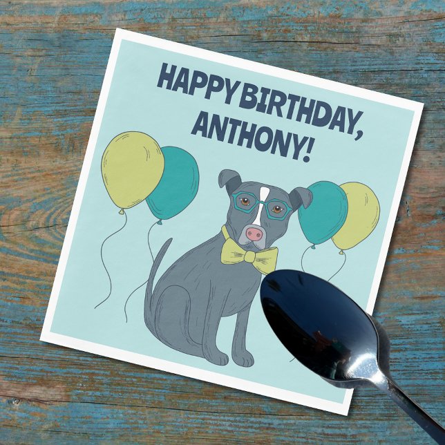 Pit Bull Puppy Dog mit Brille und Balloons Serviette (Von Creator hochgeladen)