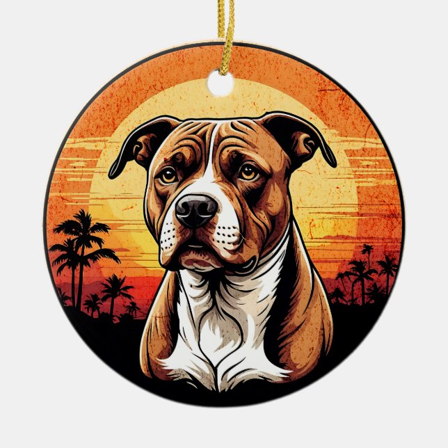 Pit Bull Retro Sonnenuntergang Hundeliebhaber Keramik Ornament (Vorne)