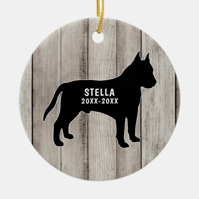 Pit Bull Rustic Wood Ceramic Ornament (Vorne)