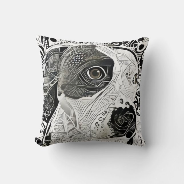 Pit Bull Schwarz-Weiß-Design Kissen-Linie Zeichnun Kissen (Vorderseite)