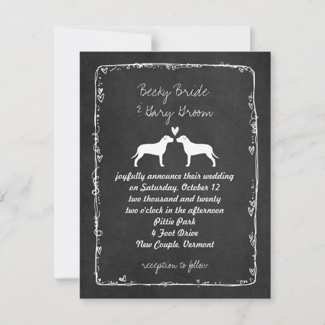 Pit Bull Silhouetten Hochzeitsankündigung Einladung (Vorderseite)