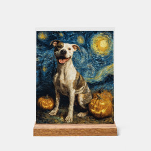 Pit Bull Süßer Hund Halloween Jack O Lantern Kürbi Acrylschild