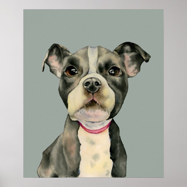 Pit Bull Terrier Welpe Dog Wasserfarbe Kunst Poster (Vorne)