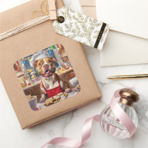 Pit Bull Weihnachtsbäckerei: Festliches Weihnachte Quadratischer Aufkleber