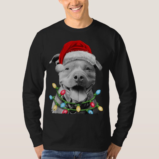 Pit Bull Weihnachtsbaum Lichter Xmas Jungs Hund T-Shirt (Vorderseite)