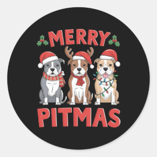 Pit Bull Weihnachtsbaum Lichter Xmas Merry Pi Runder Aufkleber