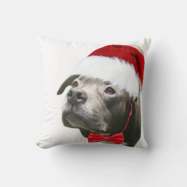 Pit Bull Weihnachtsmannmütze Weihnachtsschrott Kis Kissen (Vorderseite)