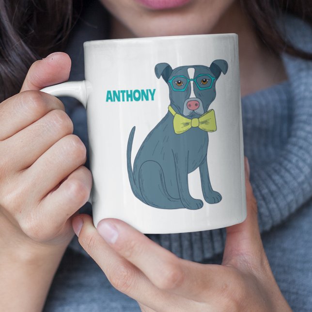 Pit Bull Welpenhund mit Brille Personalisiert Kaffeetasse (Von Creator hochgeladen)