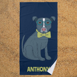 Pit Bull Welpenhund mit Brille Personalisiert Strandtuch
