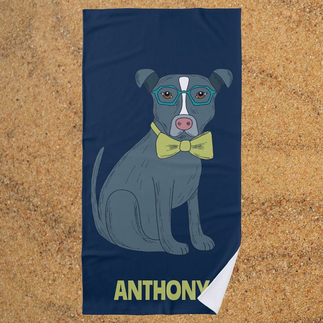 Pit Bull Welpenhund mit Brille Personalisiert Strandtuch (Von Creator hochgeladen)