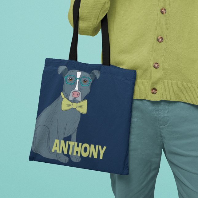 Pit Bull Welpenhund mit Brille Personalisiert Tasche (Von Creator hochgeladen)