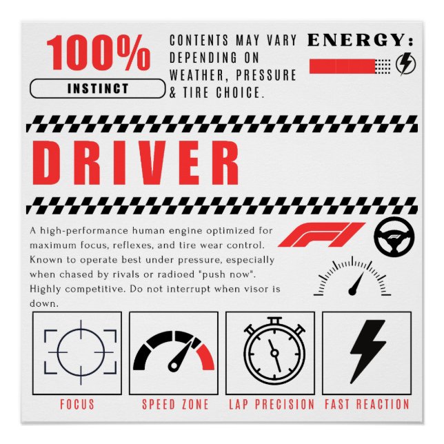 Pit Crew Power – 100% Driver Poster (Vorderseite)