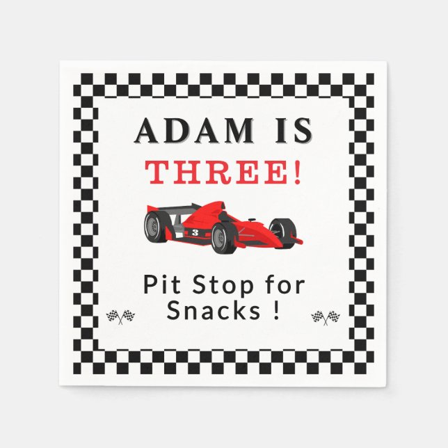Pit Stop for Snacks – 3rd Race Car Birthday Napkin Serviette (Vorderseite)