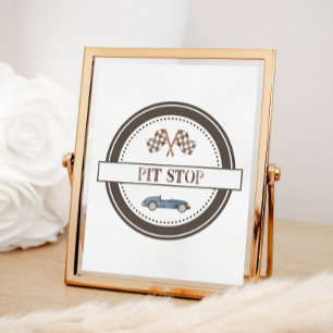 Pit-Stop Navy-Blaues Rennwagen-Schild Poster