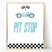 Pit Stopp Blue Flame Race Auto Party Table Sign