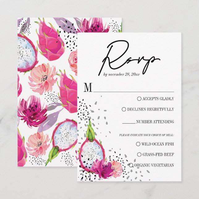 Pitaya Dragon Fruit Elegante Wedding RSVP Karte (Vorne/Hinten)