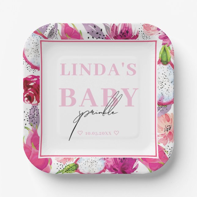 Pitaya Dragon Fruit Personalisiert Baby Sprinkle Pappteller (Vorderseite)