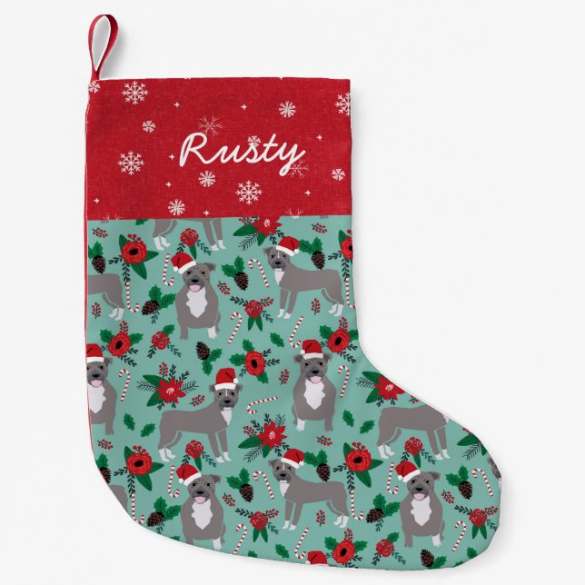 Pitbuler Weihnachtsblütenfest Individuelle Name Kleiner Weihnachtsstrumpf (Vorderseite)