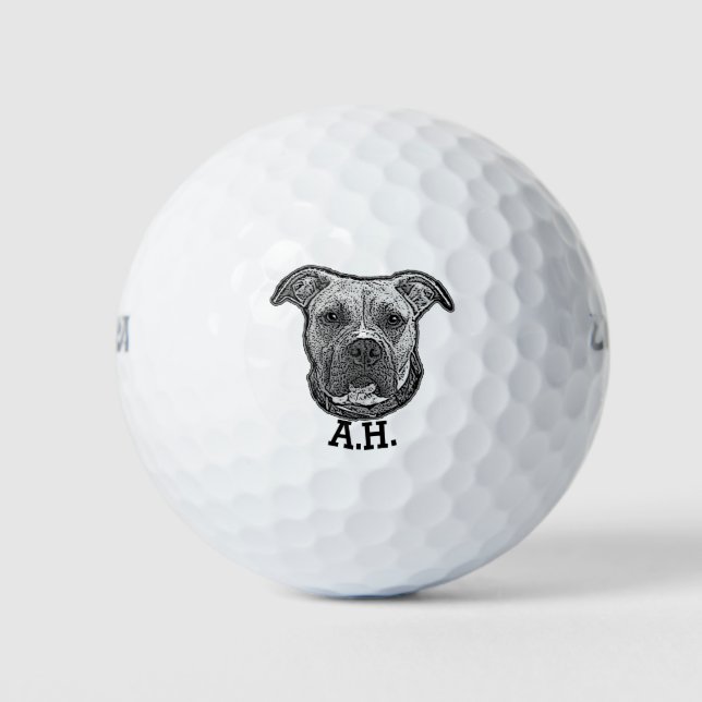 Pitbulhund mit Monogramm Golfbälle (Vorderseite)