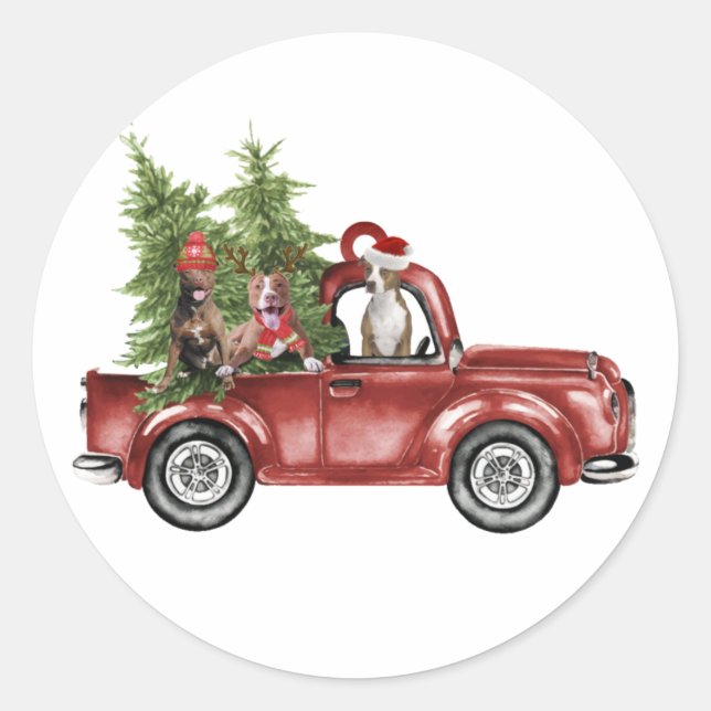 Pitbuli auf dem Auto Weihnachtsgeschenk Weihnachte Runder Aufkleber (Vorderseite)