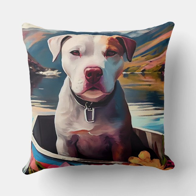 Pitbuli auf dem Paddel: Ein Landschaftliches Abent Kissen (Rückseite)