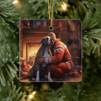 Pitbuli Feuerwehrweihnacht, Geschenk für Hundefreu Keramikornament