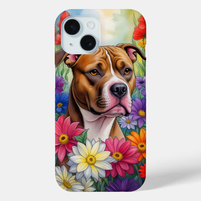 Pitbuli im Blumengarten Case-Mate iPhone Hülle (Rückseite)